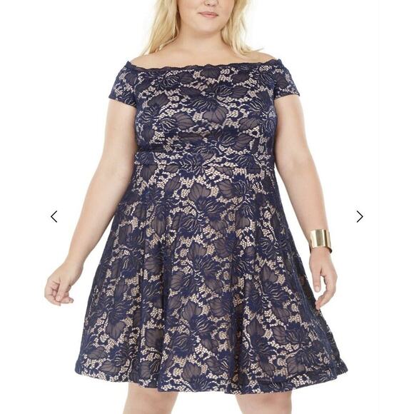 B.DARLIN Nude Tulle Formal Dress Sapphire Blue Lace Overlay Fringe Hem - Picture 2 of 10